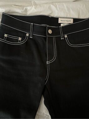 Alexander McQueen Black High-Rise Jeans with White Stitching